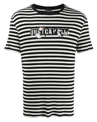Мужская черно-белая футболка с круглым вырезом в горизонтальную полоску от Just Cavalli