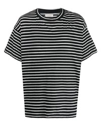 Мужская черно-белая футболка с круглым вырезом в горизонтальную полоску от Laneus