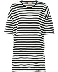 Женская черно-белая футболка с круглым вырезом в горизонтальную полоску от Laneus