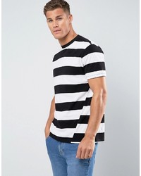 Мужская черно-белая футболка с круглым вырезом в горизонтальную полоску от Mango