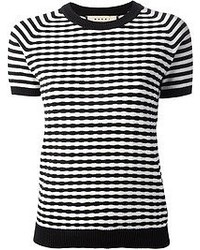 Женская черно-белая футболка с круглым вырезом в горизонтальную полоску от Marni