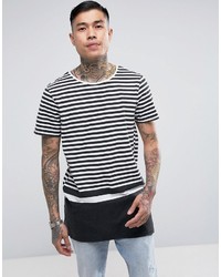Мужская черно-белая футболка с круглым вырезом в горизонтальную полоску от New Look
