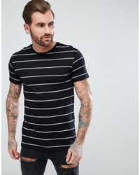 Мужская черно-белая футболка с круглым вырезом в горизонтальную полоску от Pull&Bear