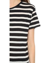 Женская черно-белая футболка с круглым вырезом в горизонтальную полоску от R 13