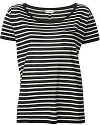 Женская черно-белая футболка с круглым вырезом в горизонтальную полоску от Saint Laurent
