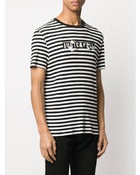 Мужская черно-белая футболка с круглым вырезом в горизонтальную полоску от Just Cavalli