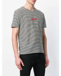 Мужская черно-белая футболка с круглым вырезом в горизонтальную полоску от Saint Laurent