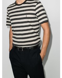 Мужская черно-белая футболка с круглым вырезом в горизонтальную полоску от Saint Laurent