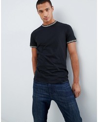Мужская черно-белая футболка с круглым вырезом в горизонтальную полоску от Threadbare