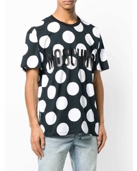 Мужская черно-белая футболка с круглым вырезом в горошек от Moschino