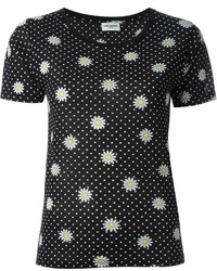 Женская черно-белая футболка с круглым вырезом в горошек от Saint Laurent