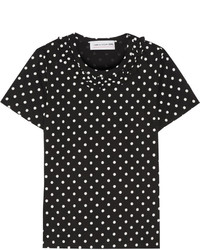 Женская черно-белая футболка с круглым вырезом в горошек