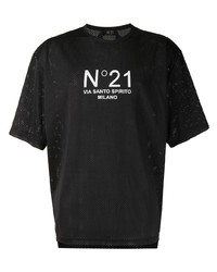 Мужская черно-белая футболка с круглым вырезом в сеточку с принтом от N°21