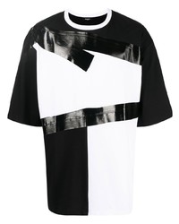 Мужская черно-белая футболка с круглым вырезом в стиле пэчворк от Balmain