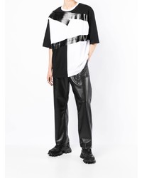 Мужская черно-белая футболка с круглым вырезом в стиле пэчворк от Balmain
