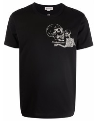 Мужская черно-белая футболка с круглым вырезом с вышивкой от Alexander McQueen