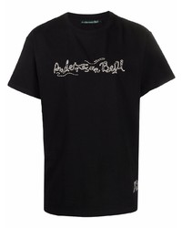 Мужская черно-белая футболка с круглым вырезом с вышивкой от Andersson Bell