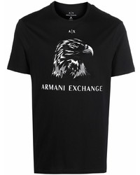 Мужская черно-белая футболка с круглым вырезом с вышивкой от Armani Exchange