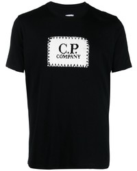 Мужская черно-белая футболка с круглым вырезом с вышивкой от C.P. Company