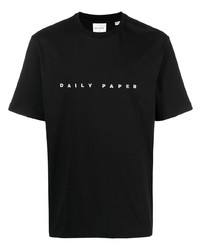 Мужская черно-белая футболка с круглым вырезом с вышивкой от Daily Paper