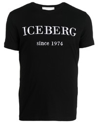 Мужская черно-белая футболка с круглым вырезом с вышивкой от Iceberg