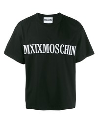 Мужская черно-белая футболка с круглым вырезом с вышивкой от Moschino