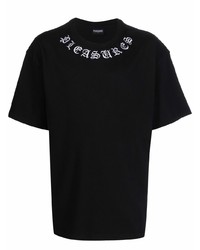 Мужская черно-белая футболка с круглым вырезом с вышивкой от Pleasures