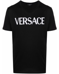 Мужская черно-белая футболка с круглым вырезом с вышивкой от Versace