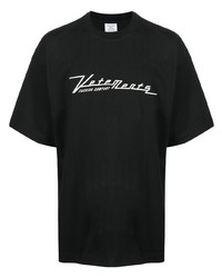 Мужская черно-белая футболка с круглым вырезом с вышивкой от Vetements