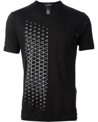 Черно-белая футболка с круглым вырезом с геометрическим рисунком