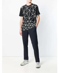 Мужская черно-белая футболка с круглым вырезом с геометрическим рисунком от Comme Des Garcons Homme Plus