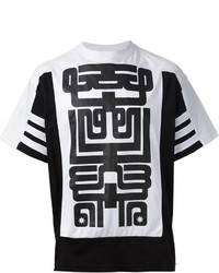 Мужская черно-белая футболка с круглым вырезом с геометрическим рисунком от Kokon To Zai