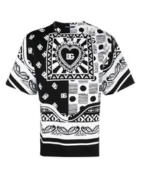 Мужская черно-белая футболка с круглым вырезом с "огурцами" от Dolce & Gabbana