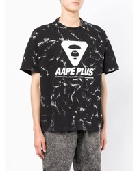 Мужская черно-белая футболка с круглым вырезом с принтом тай-дай от AAPE BY A BATHING APE