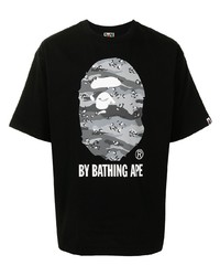 Мужская черно-белая футболка с круглым вырезом с принтом от A Bathing Ape