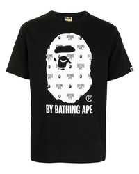 Мужская черно-белая футболка с круглым вырезом с принтом от A Bathing Ape