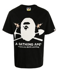 Мужская черно-белая футболка с круглым вырезом с принтом от A Bathing Ape