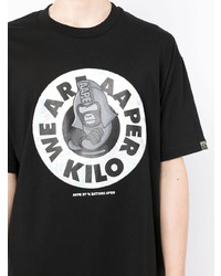 Мужская черно-белая футболка с круглым вырезом с принтом от AAPE BY A BATHING APE