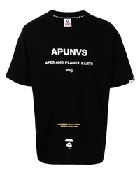 Мужская черно-белая футболка с круглым вырезом с принтом от AAPE BY A BATHING APE