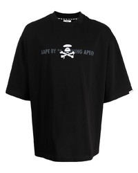 Мужская черно-белая футболка с круглым вырезом с принтом от AAPE BY A BATHING APE