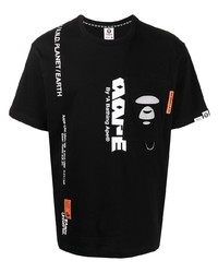 Мужская черно-белая футболка с круглым вырезом с принтом от AAPE BY A BATHING APE