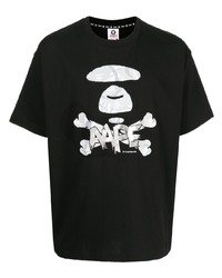 Мужская черно-белая футболка с круглым вырезом с принтом от AAPE BY A BATHING APE