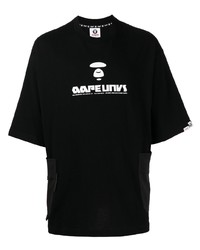 Мужская черно-белая футболка с круглым вырезом с принтом от AAPE BY A BATHING APE