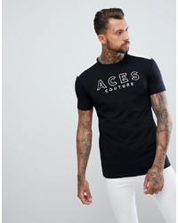 Мужская черно-белая футболка с круглым вырезом с принтом от Aces Couture