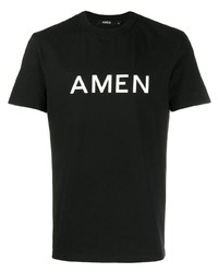Мужская черно-белая футболка с круглым вырезом с принтом от Amen