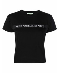 Мужская черно-белая футболка с круглым вырезом с принтом от Aries
