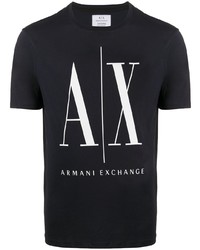 Мужская черно-белая футболка с круглым вырезом с принтом от Armani Exchange