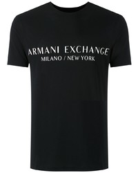 Мужская черно-белая футболка с круглым вырезом с принтом от Armani Exchange