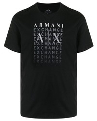 Мужская черно-белая футболка с круглым вырезом с принтом от Armani Exchange