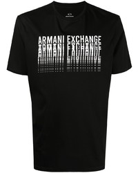 Мужская черно-белая футболка с круглым вырезом с принтом от Armani Exchange